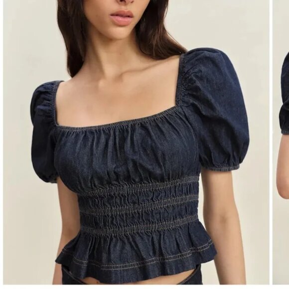 NWT Reformation Aliya Denim Top, Size Medium - Picture 3 of 7